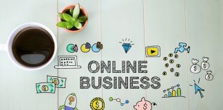 Online Business concept with a cup of coffee